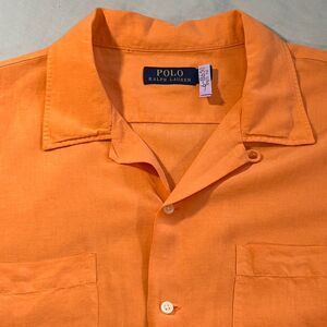 Polo‎ Ralph Lauren Shirt Adult Large Orange Camp Silk Linen Loop Collar Mens L